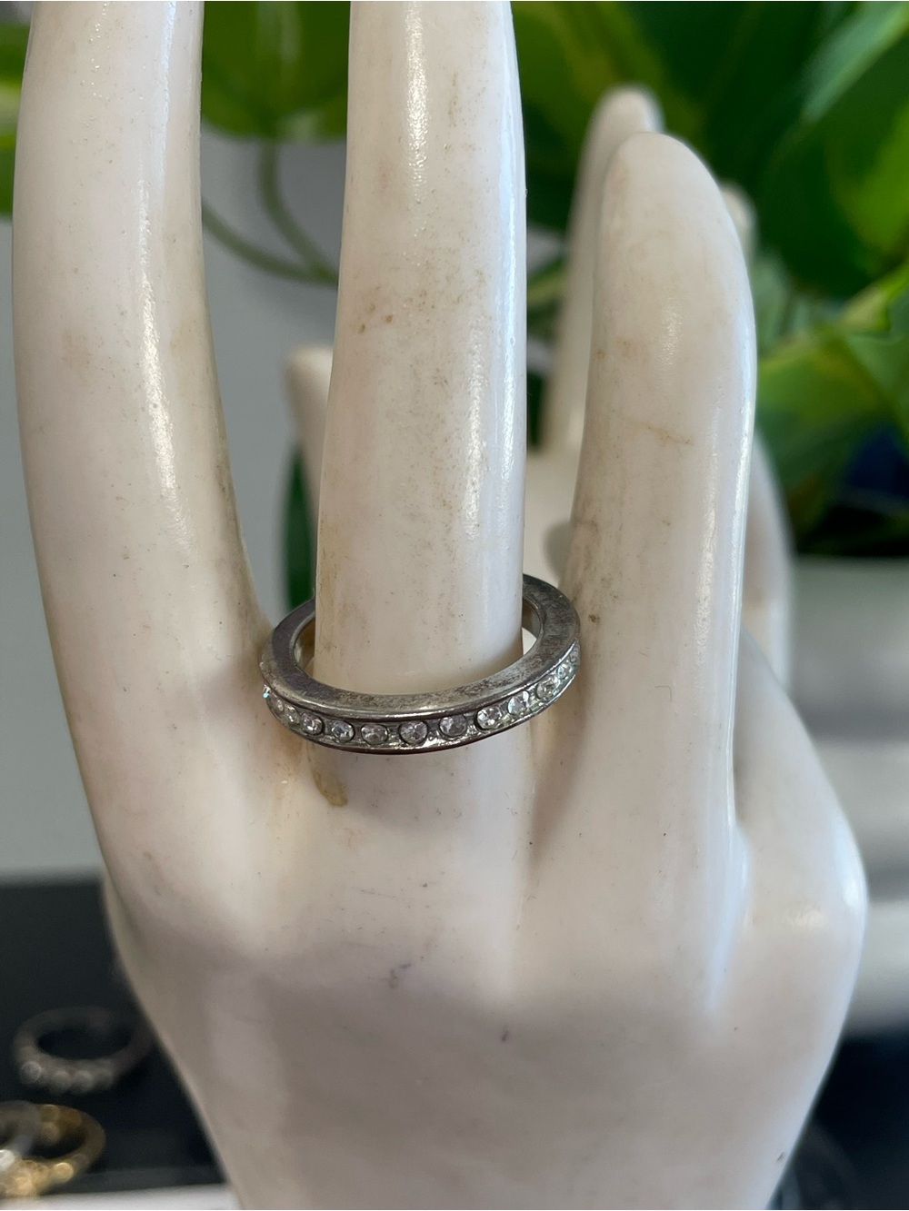Crystal-Set Silver Band Ring in White